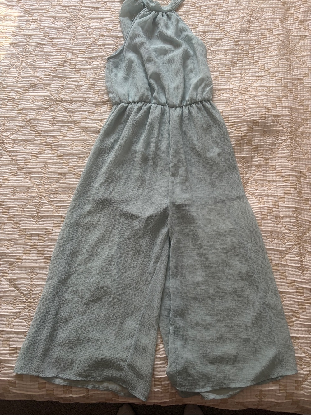 Light Blue Wide-Leg Halter Jumpsuit